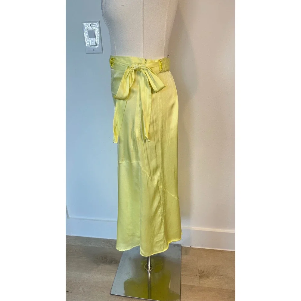 & Other Stories Butter Yellow Satin Wrap Maxi Skirt Asymmetric US 4